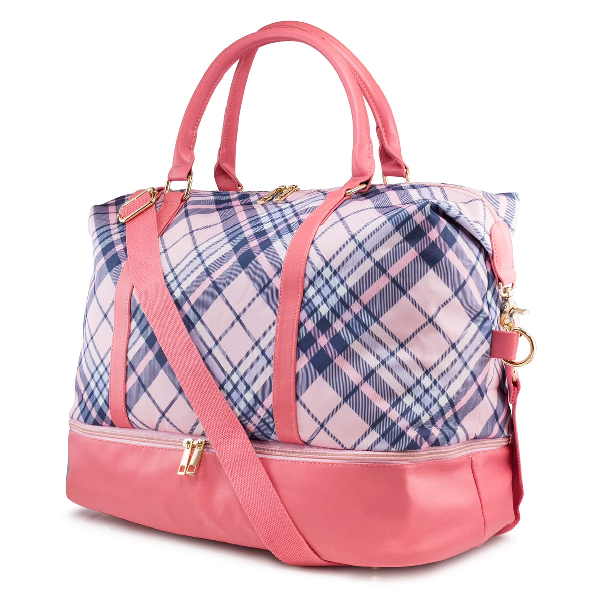 Pink Plaid Weekender Travel Duffle Bag with Shoe Compartment G369170