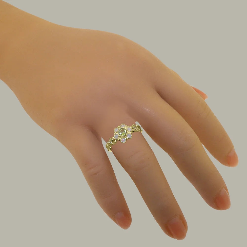 18k Yellow Gold Ring with Natural Peridot & Opal Engagement Ring S502879