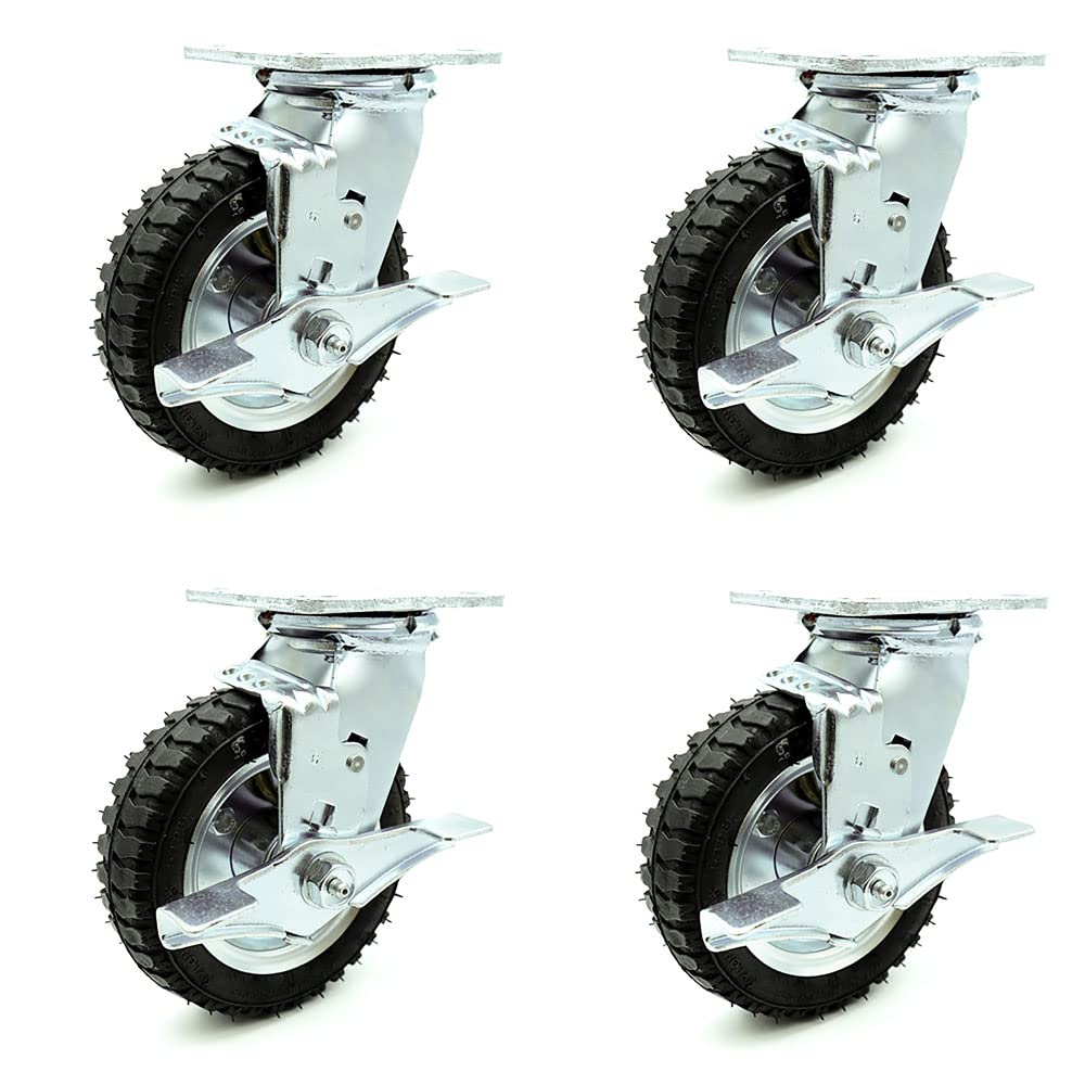 10" Pneumatic Rigid Caster, Black Rubber Wheel, 350 lbs. Capacity, Pack of 2 Q830