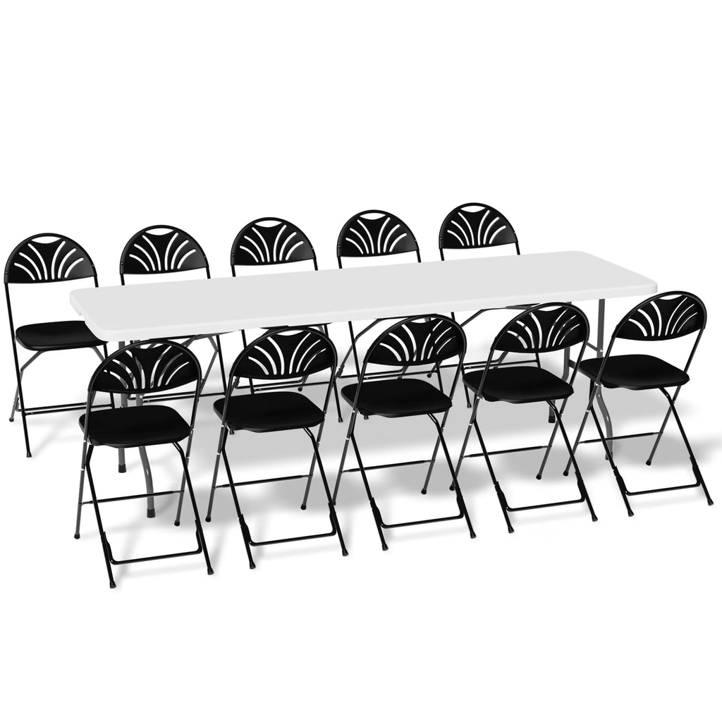 11 Pieces Heavy Duty Utility 8 Ft Folding Plastic Dining Table with Handle and Chair Set Q9539