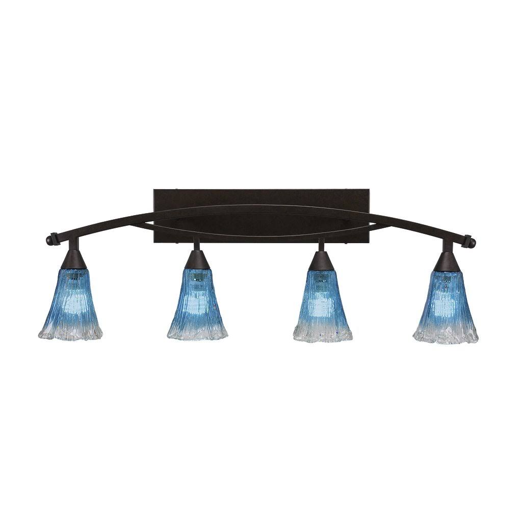 Four Light Bath Bar Bronze Finish with Teal Crystal Glass D25228