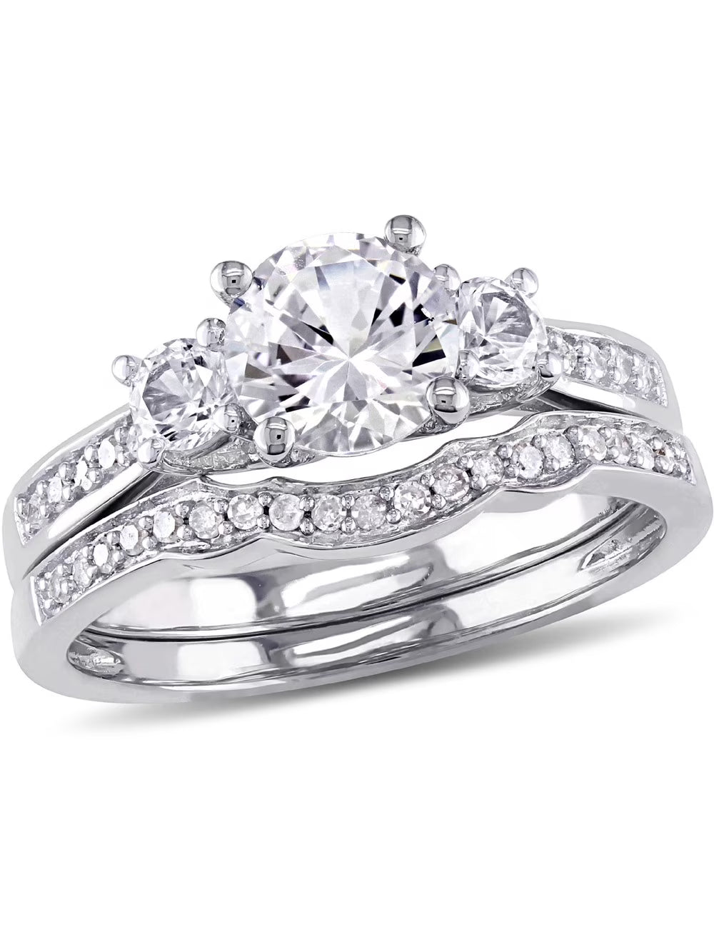 1 1/3 Carat White Sapphire Bridal Engagement Ring in 10K White Gold X777