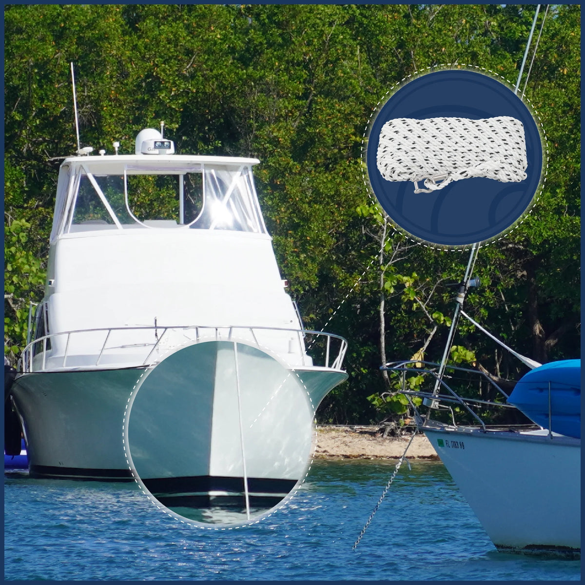 1/2 inch x 100 ft 3-Strand White Nylon Anchor Rope Line with Stainless Steel Thimble and Schakle Y3799