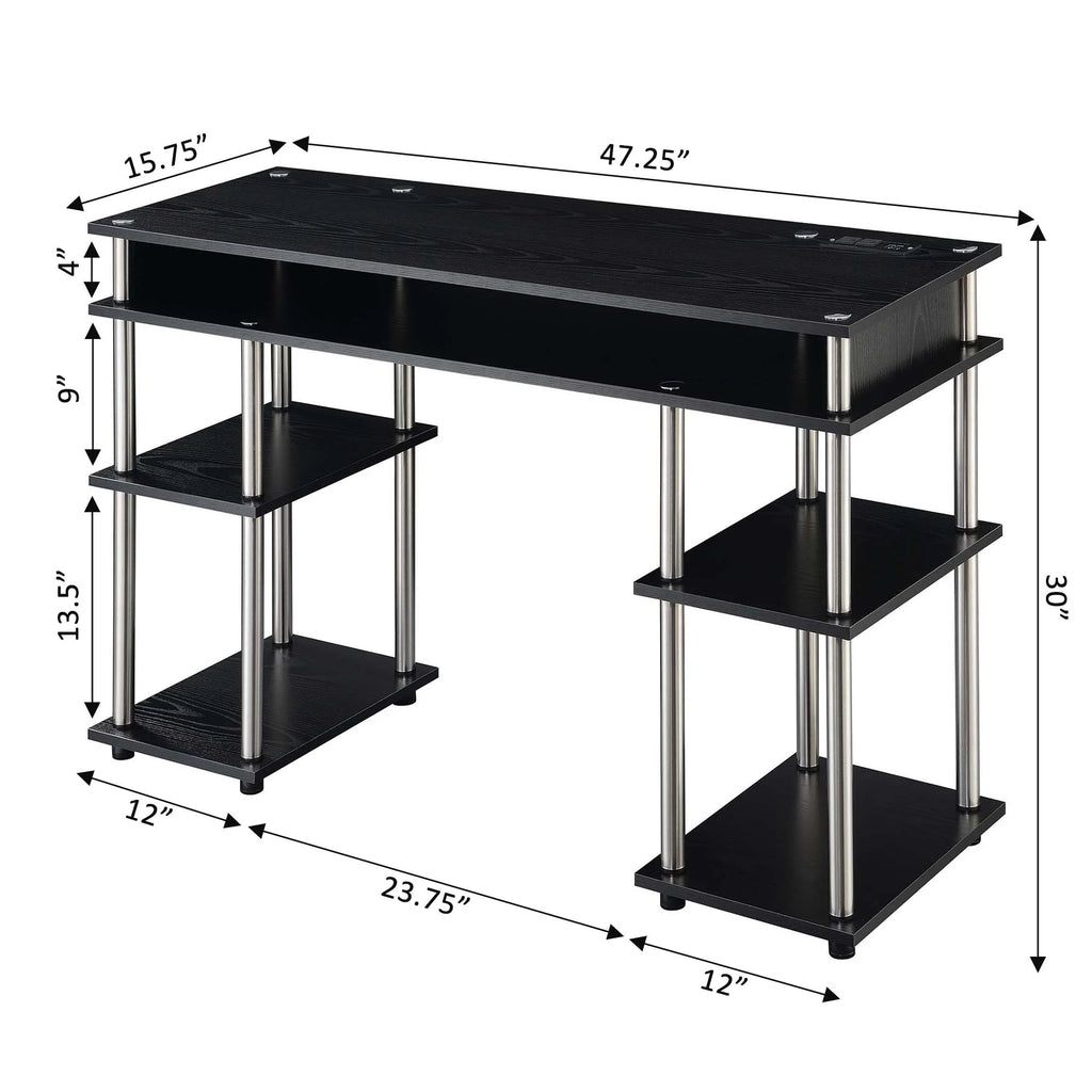 Black Student Desk with Charging Station and Shelves Y762