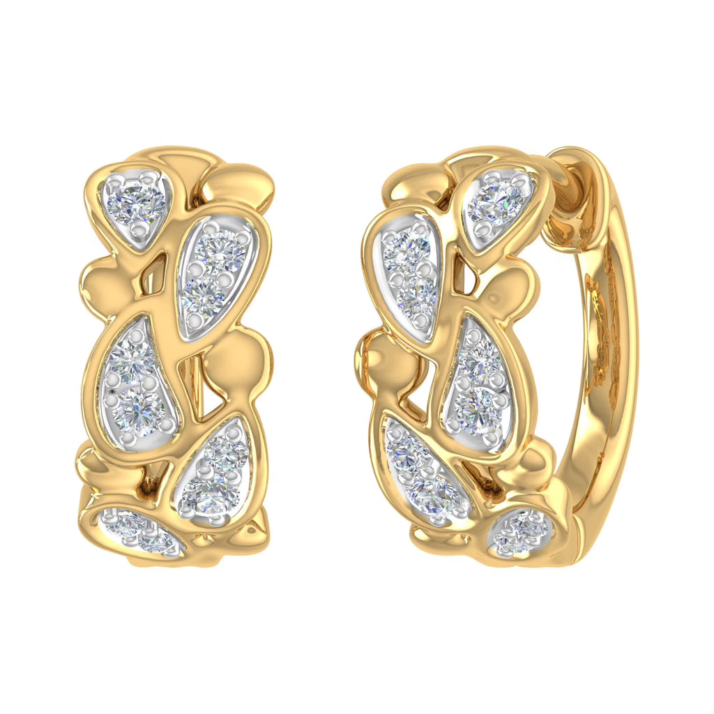 10K Yellow Gold Diamond Hoop Earrings B2293