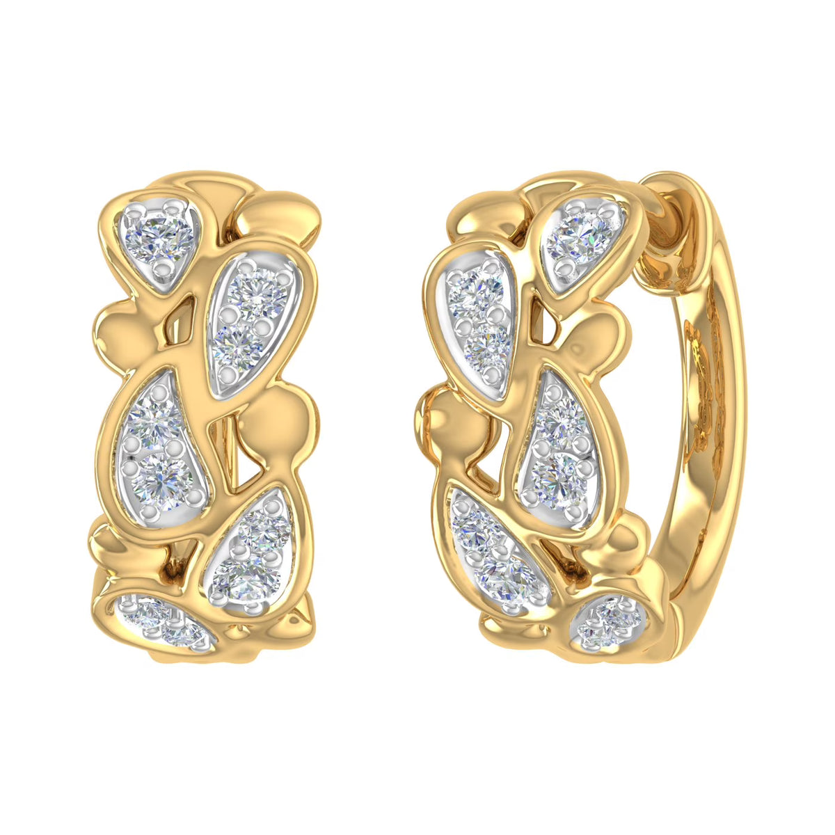 10K Yellow Gold Diamond Hoop Earrings B2293