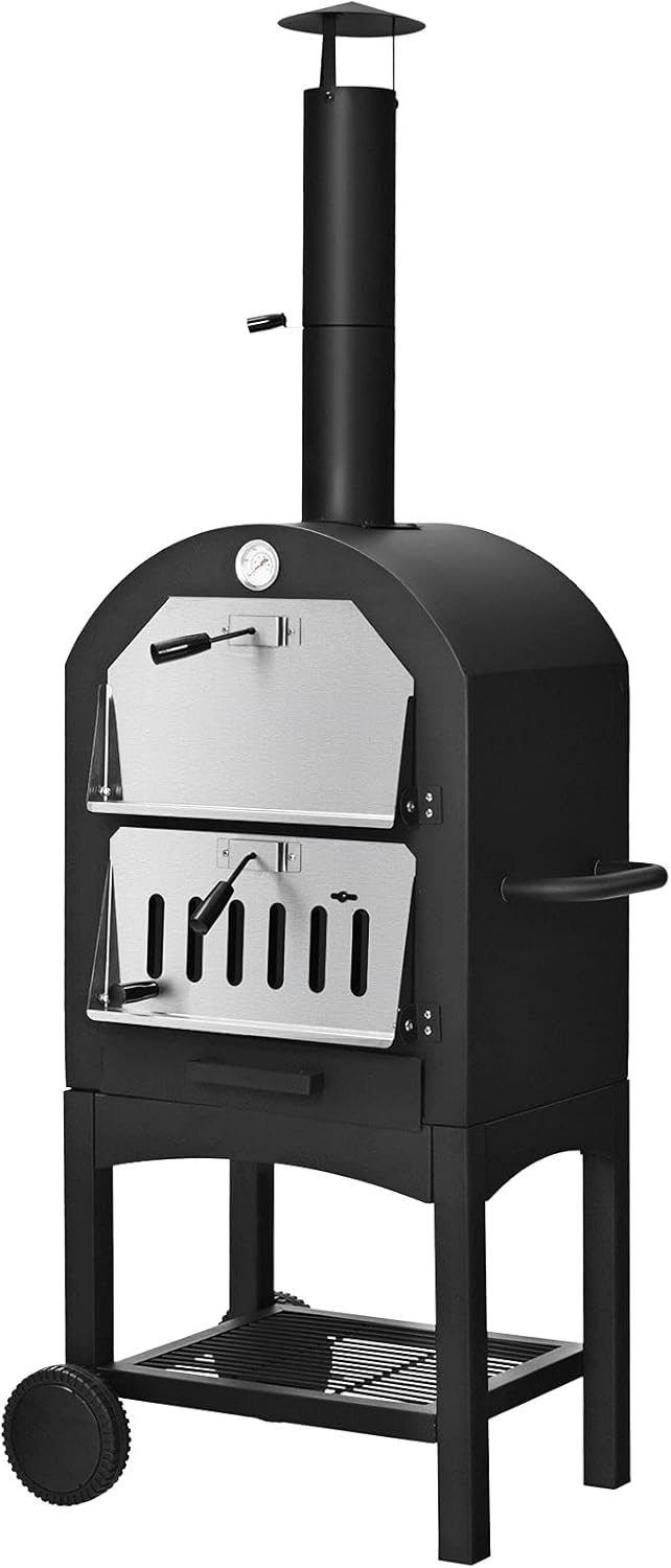 Wood Fire Pizza Oven with Wheels and Waterproof Cover M467048
