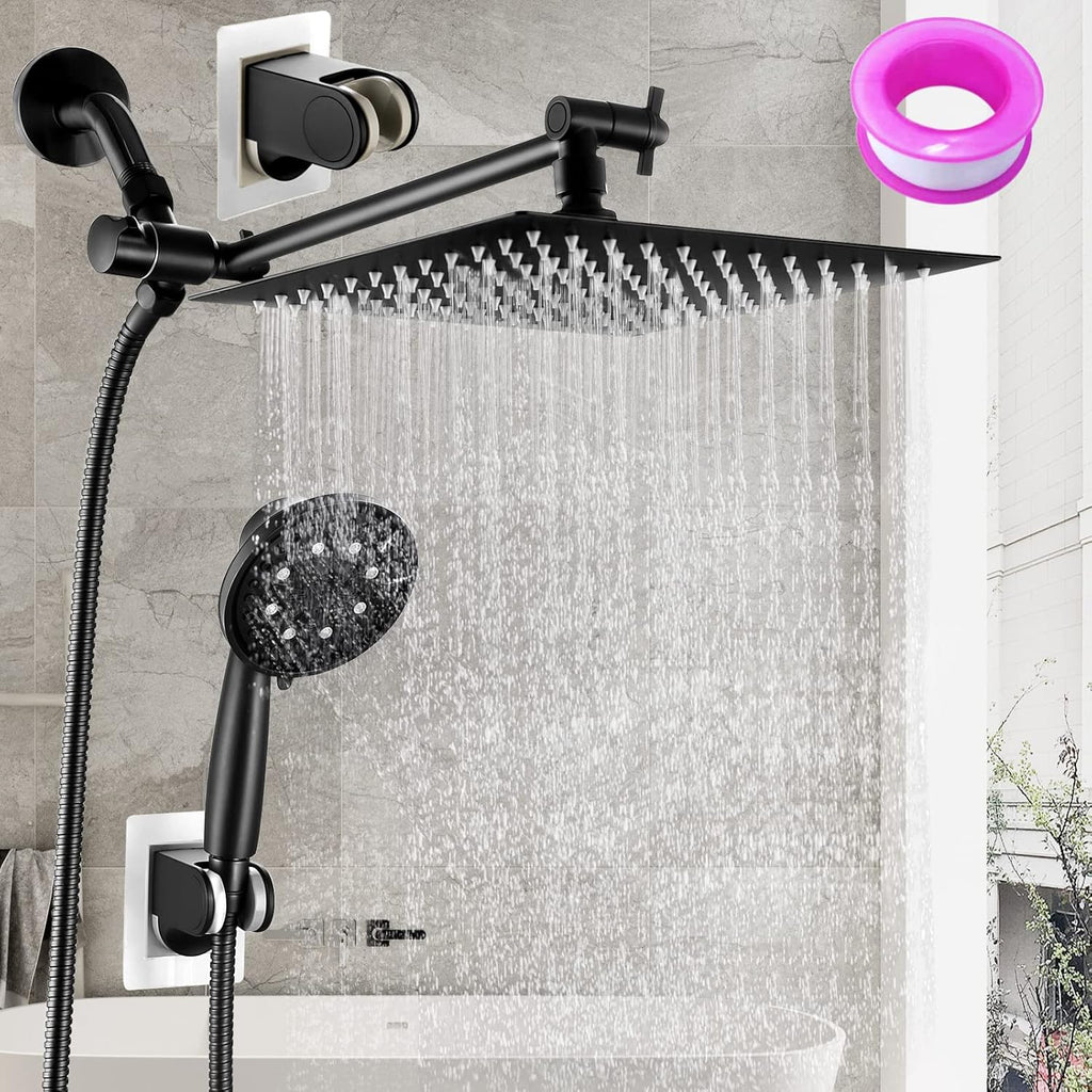 Square Shower Head with Handheld Combo, 11" Adjustable Extension Arm, 8" Rain Shower Head, 60" Hose, Wall Mount, Pack of 2 M944