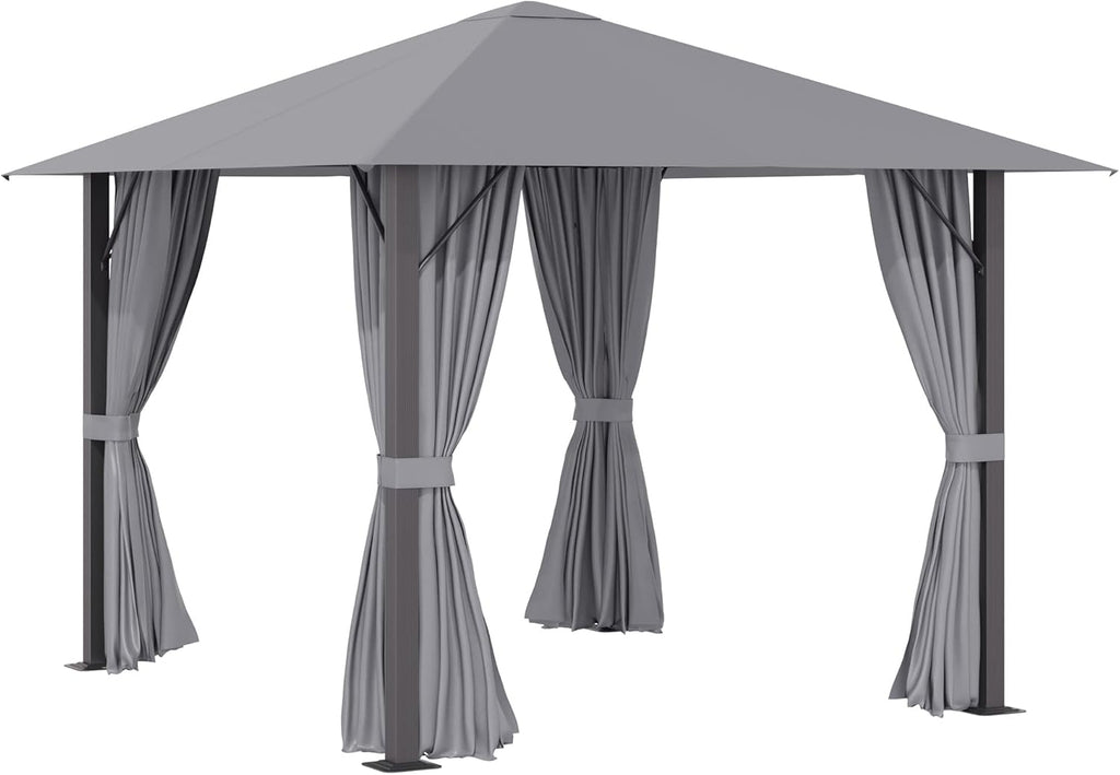 10' x 10' Patio Gazebo Aluminum Frame Canopy Shelter with Sidewalls, Vented Roof, Khaki O4616