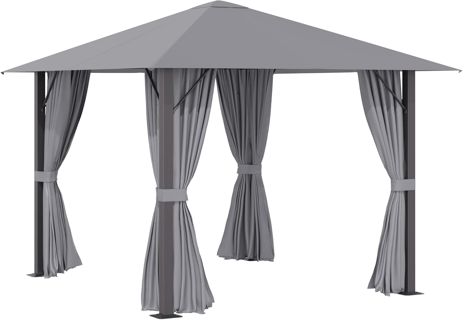 10' x 10' Patio Gazebo Aluminum Frame Canopy Shelter with Sidewalls, Vented Roof, Khaki O4616