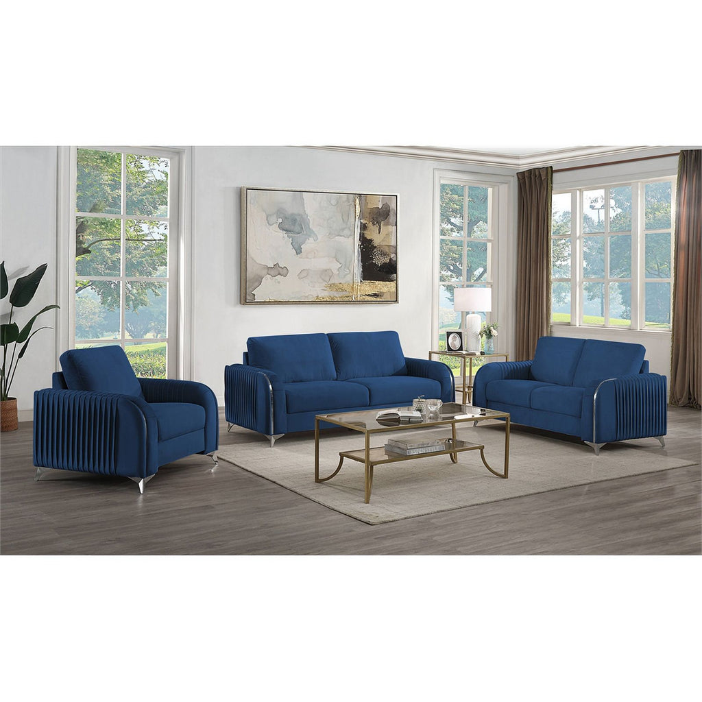 Blue Velvet Upholstered Wooden Frame Sofa M241680