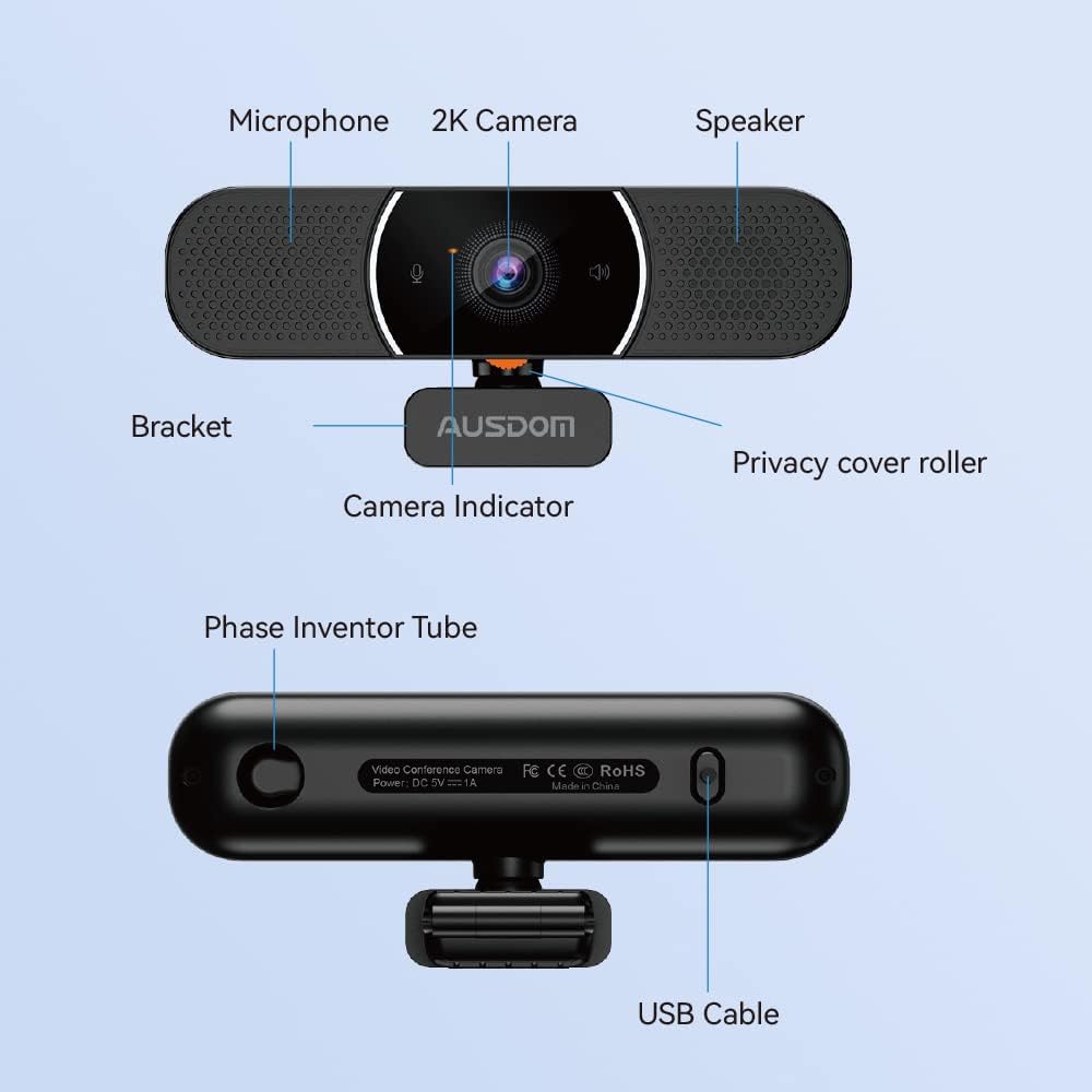 2K Webcam with Microphone and Speaker, Privacy Cover, USB Computer Camera, Pack of 2 O2614