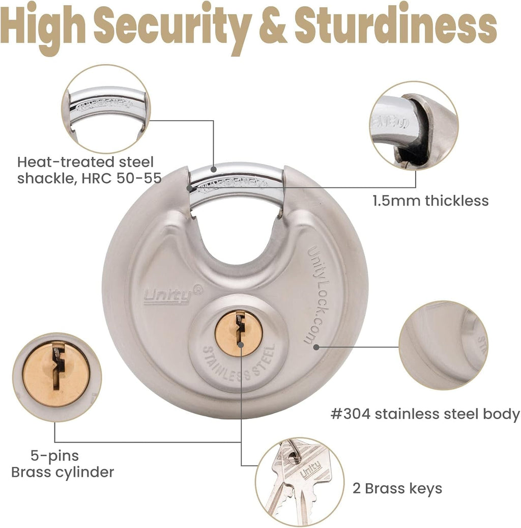 Stainless Steel Disc Padlock, Same Key Open, 2-3/4" (70mm), 12 G219826
