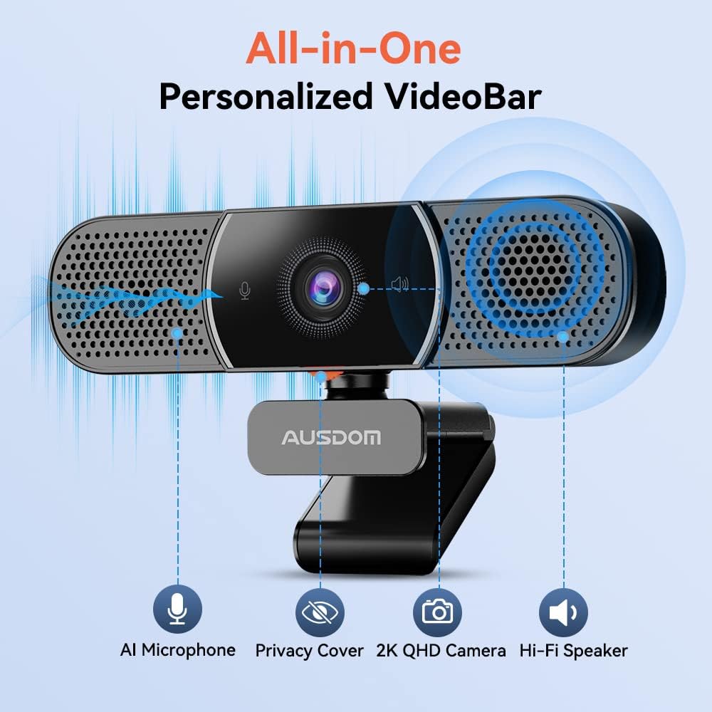 2K Webcam with Microphone and Speaker, Privacy Cover, USB Computer Camera, Pack of 2 O2614