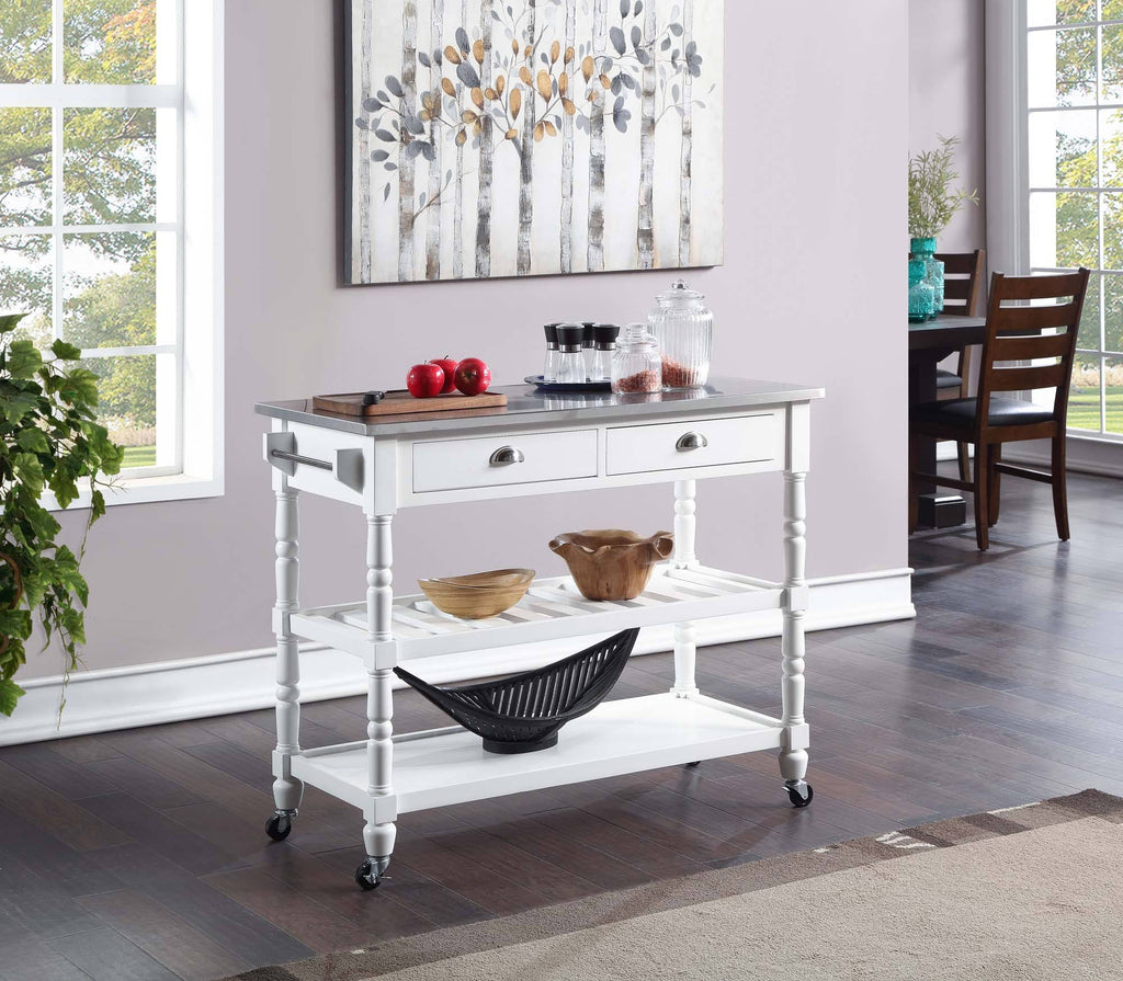 White Stainless Steel Top Kitchen Cart S72238