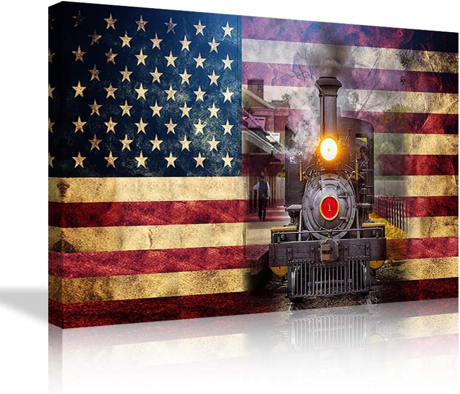 Large American Flag Framed Canvas Wall Art M8604