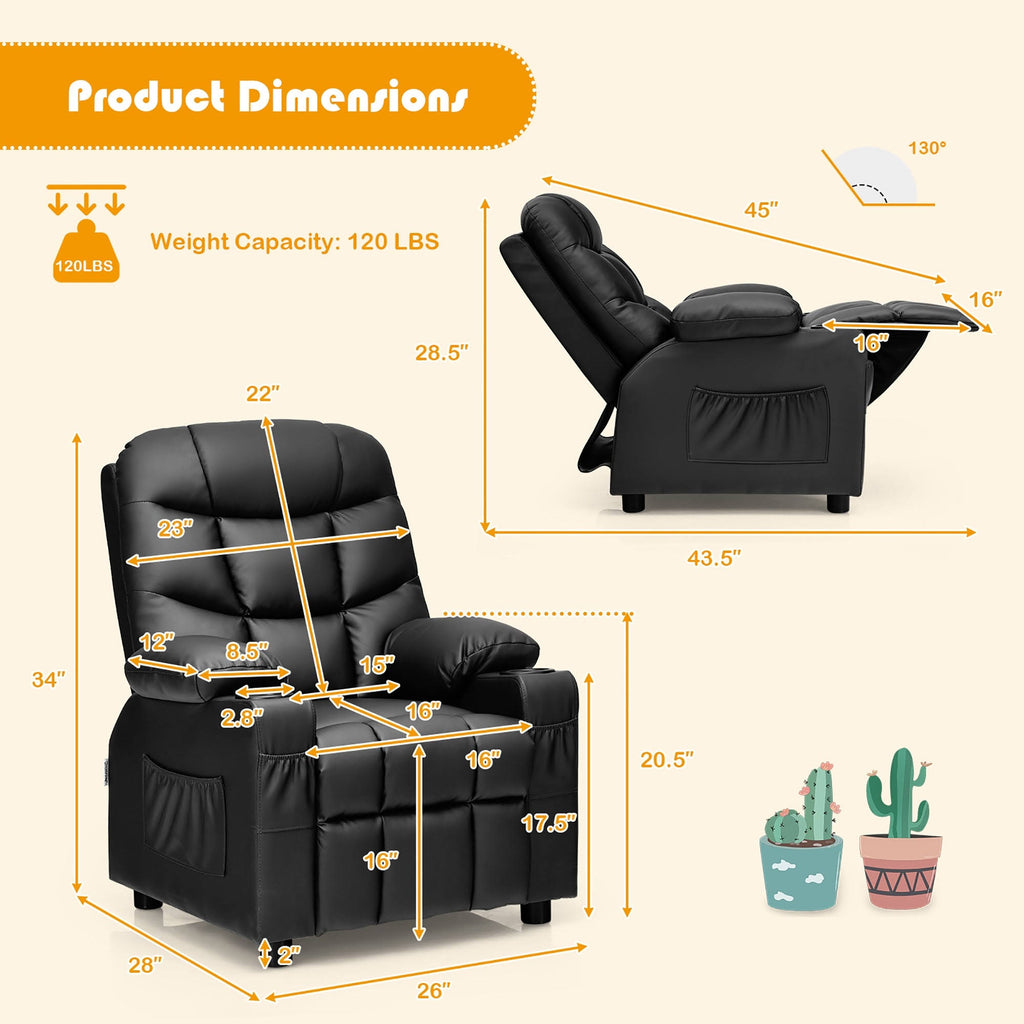 Blue PU Leather Kids Recliner Chair with Cup Holder E455052