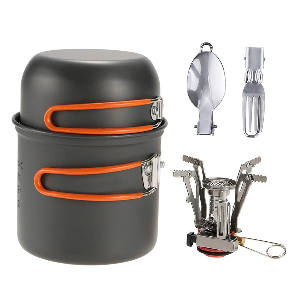 Outdoor Camping Cookware Pot Set with Fork and Spoon T3559