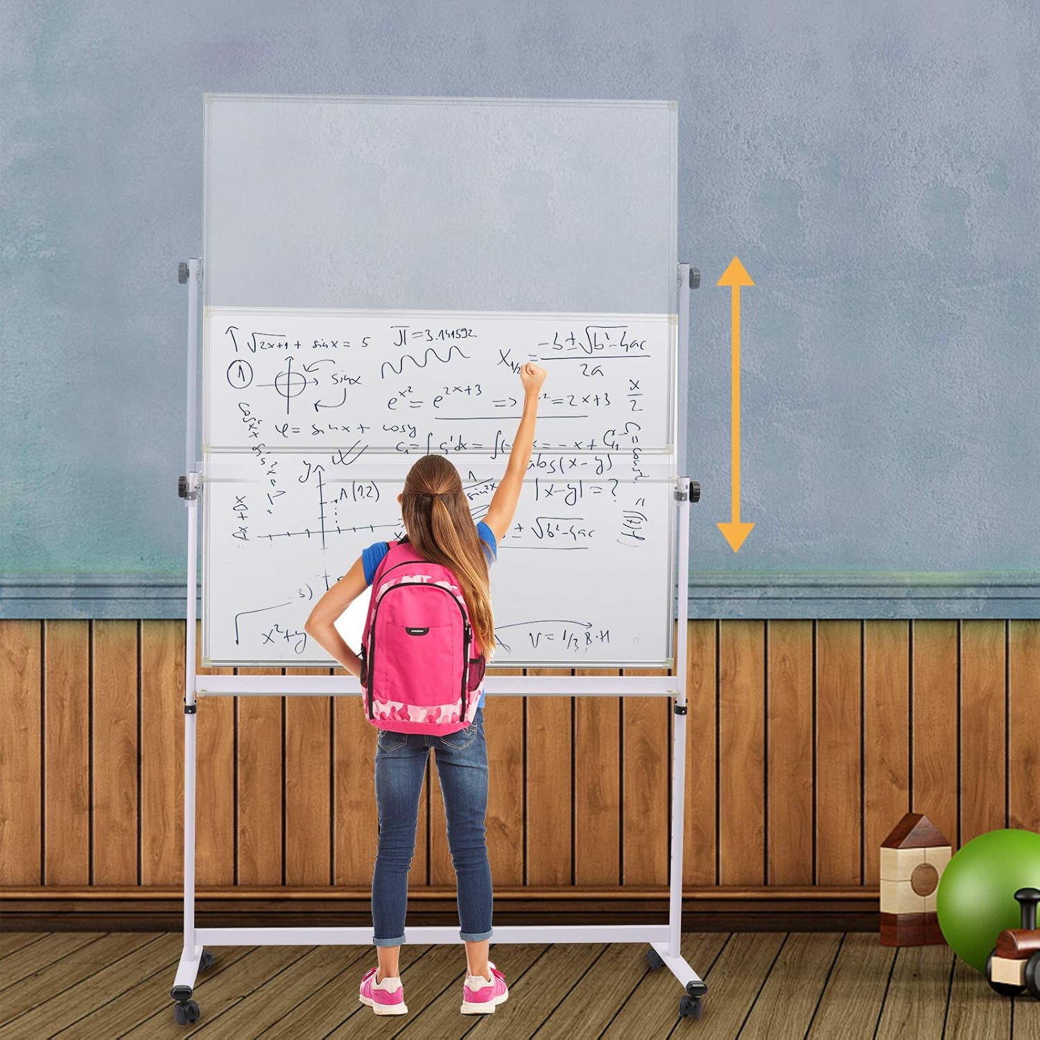 48x36 Height Adjustable Double Sided Magnetic Whiteboard with Stand J228429