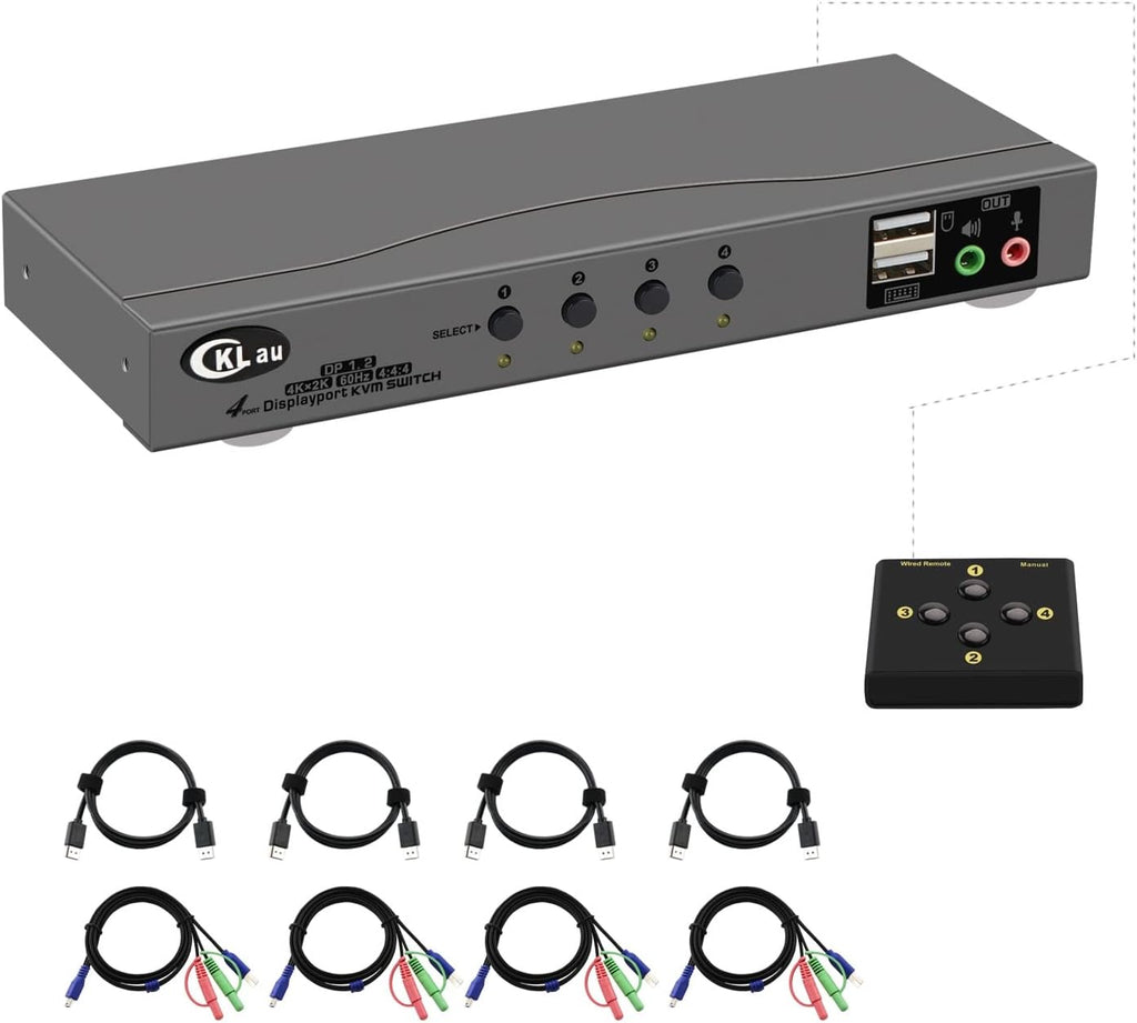 4Kx2K@60Hz DP 1.2 Dual Port Displayport KVM Switch with Audio and Cables Z251