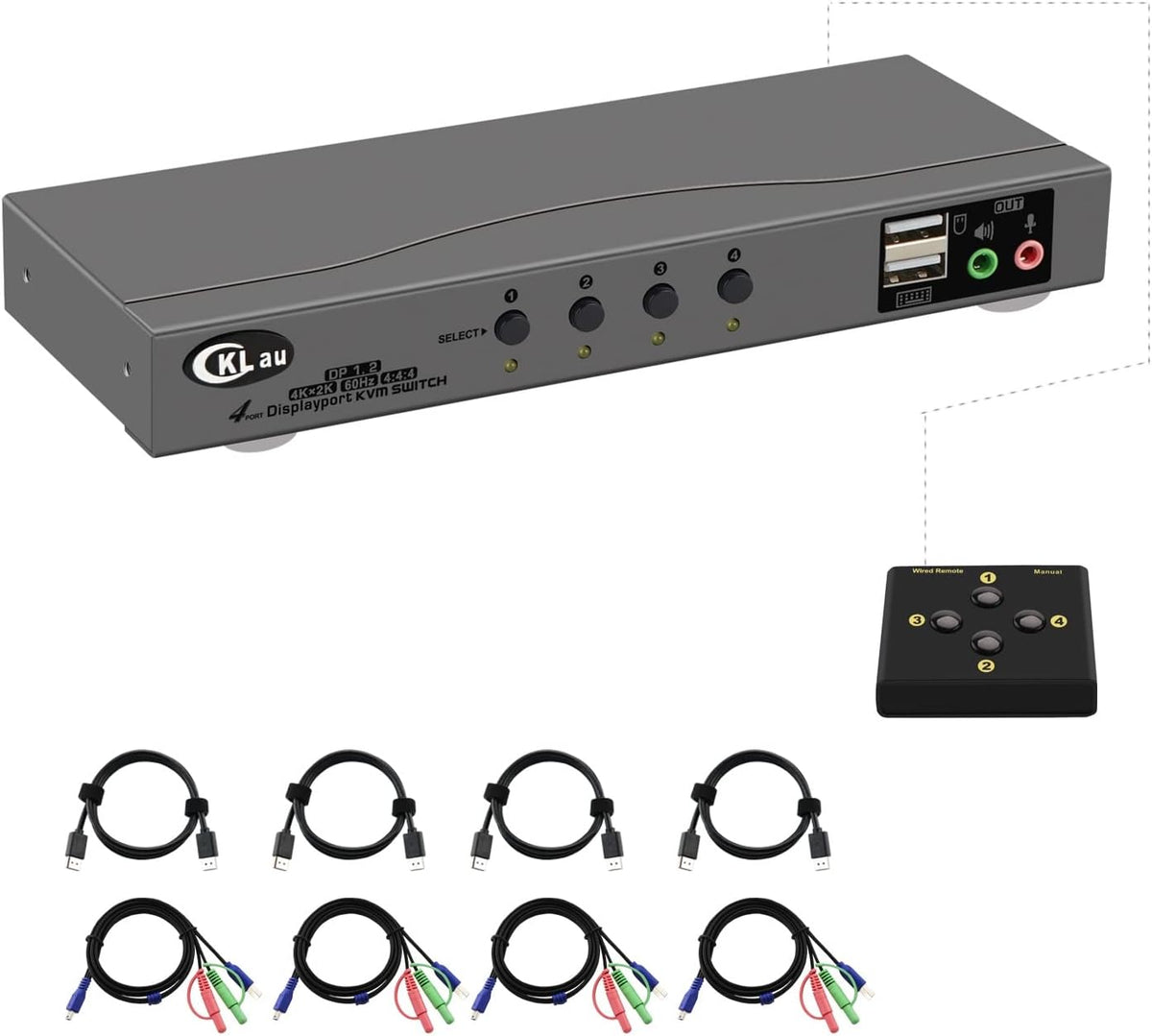 4Kx2K@60Hz DP 1.2 Dual Port Displayport KVM Switch with Audio and Cables Z251