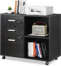 Black 3-Drawer Wood Mobile Lateral Filing Cabinet with Open Storage Shelves U682335