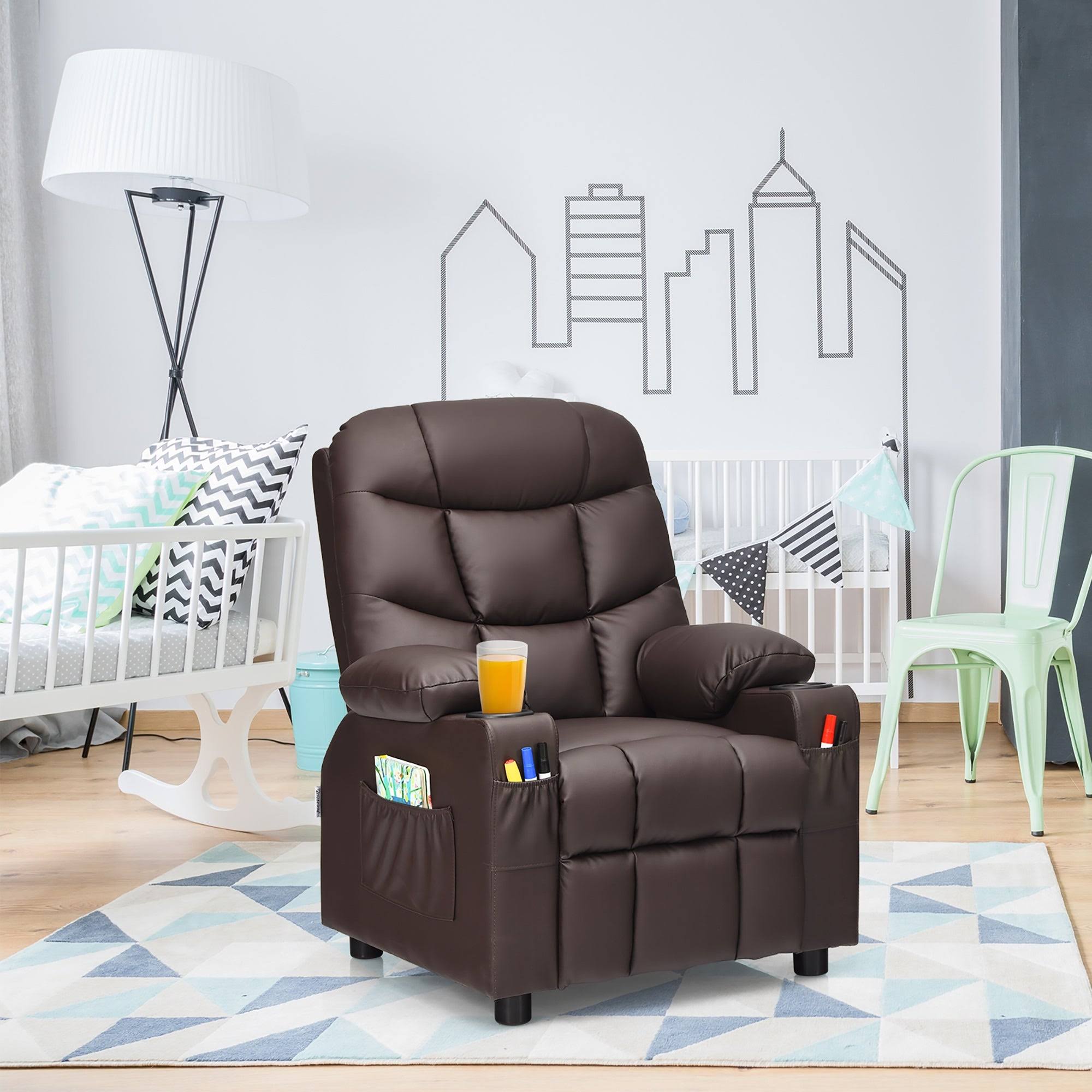 Blue PU Leather Kids Recliner Chair with Cup Holder E455052