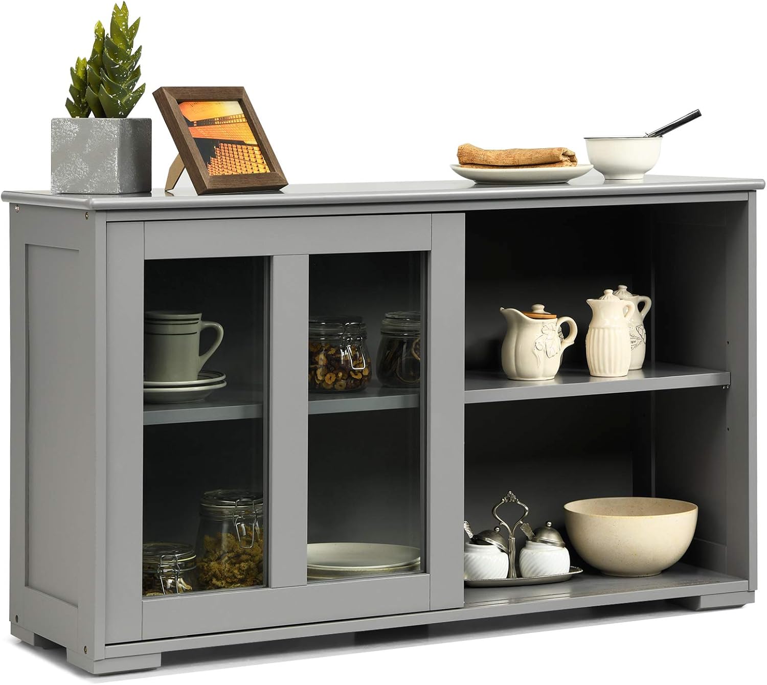 Antique Stackable Sideboard Cabinet with Sliding Door Window V9315