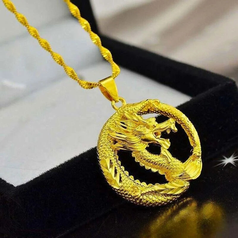 18k Gold Filled Sterling Silver Dragon Link Pendant Necklace O312144