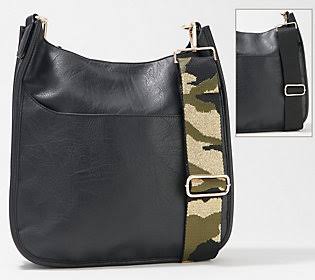 Large Faux Leather Crossbody with Extra Strap, Black Camo L4625
