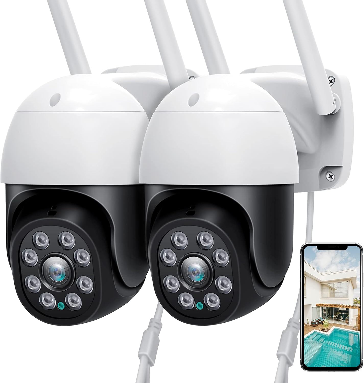2 Pack 360° PTZ Outdoor Security Cameras with Night Vision Z95152