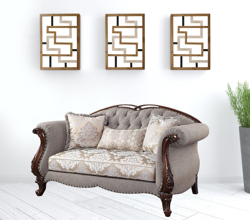 Beige Linen Love Seat Sofa with Toss Pillows V72494
