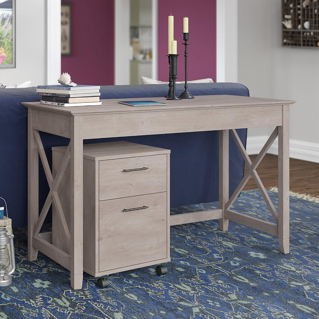 48W Writing Desk with 2 Drawer Mobile File Cabinet in Bing Cherry R924