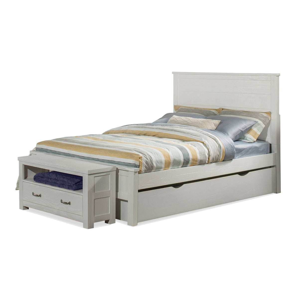 White Full Panel Bed with Trundle T66870