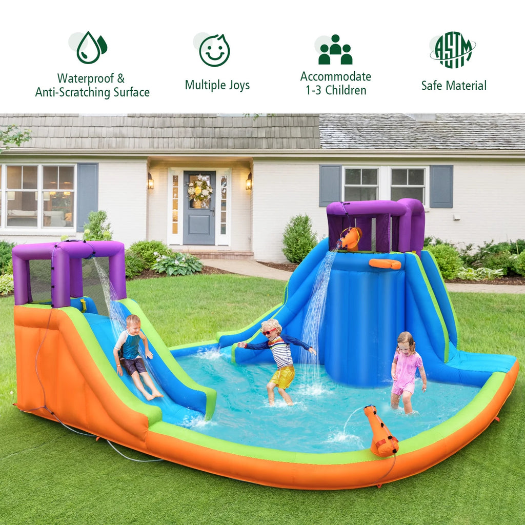 6 in 1 Inflatable Dual Slide Water Park Climbing Bouncer with 750W Blower G983