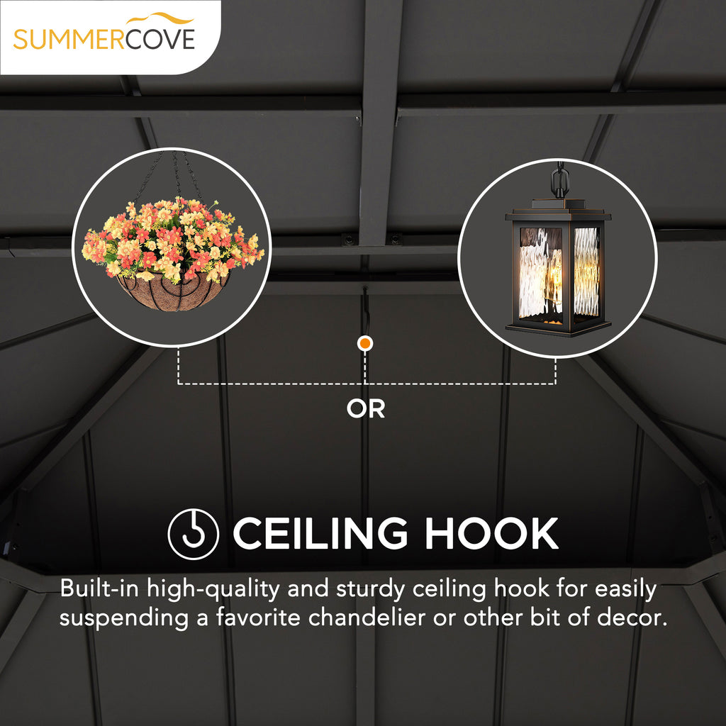 11 x 13 ft. 2-Tier Steel Hardtop Gazebo with Ceiling Hook T202