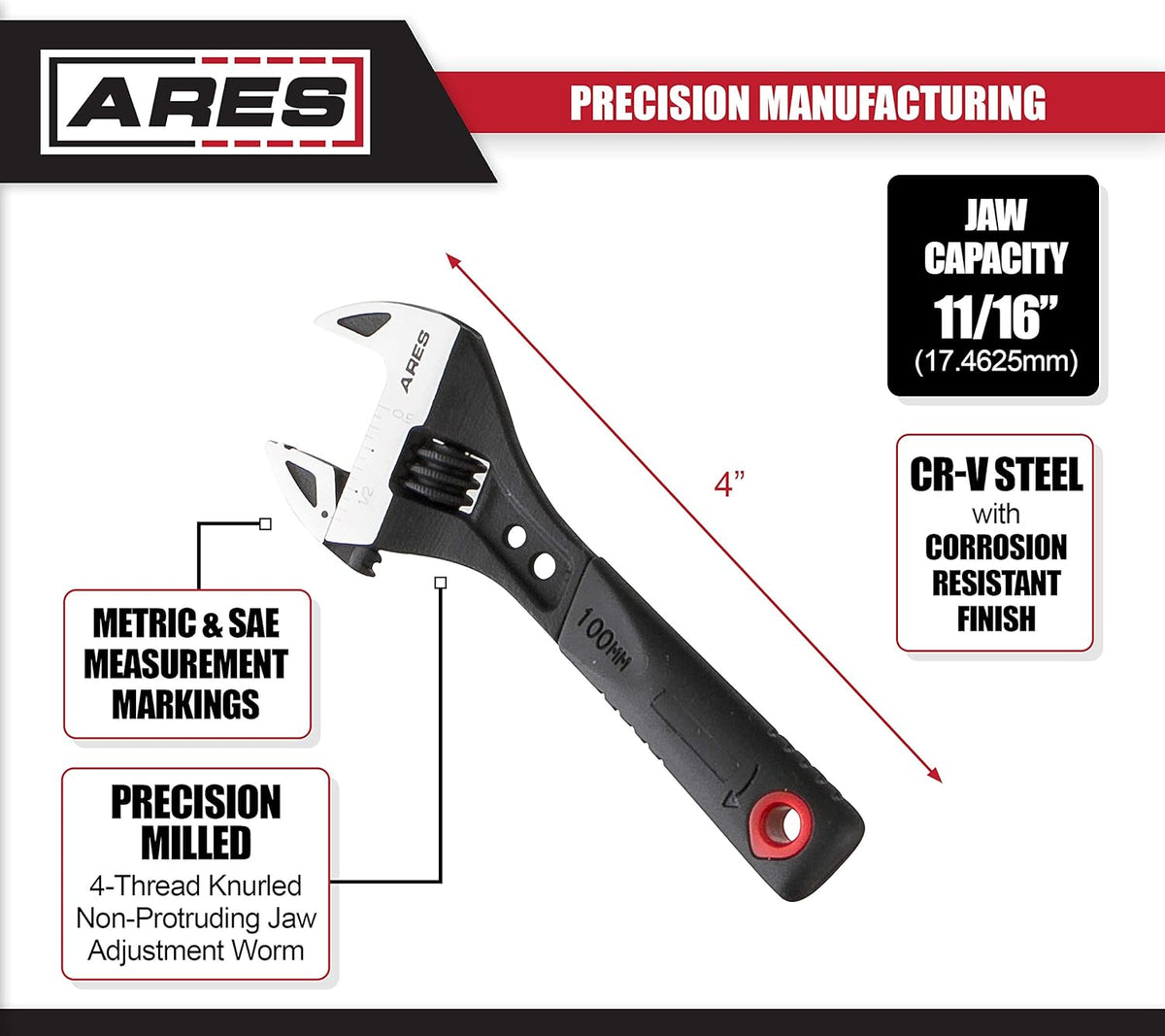 15-Inch Adjustable Wrench Chrome Vanadium Steel M315587